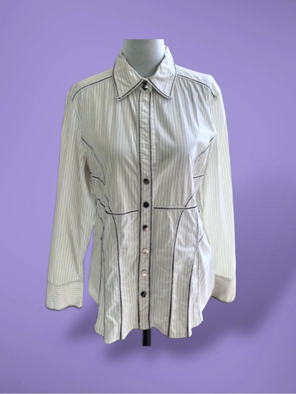 Ciel et Neige White Pinstripe Snap Front Dress Shirt Top EU 42 US 6 S/M